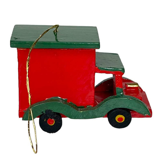 Vintage Wooden Truck Red and Green Christmas Ornament - Picture 2 of 8